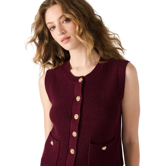 Steve Madden Aliya Sweater Vest- Wine