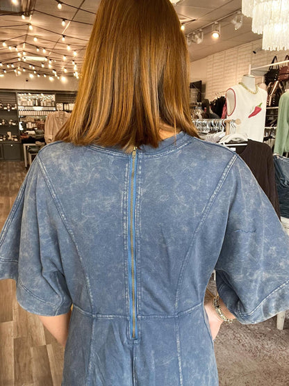 Washed Denim Knit Jumpsuit