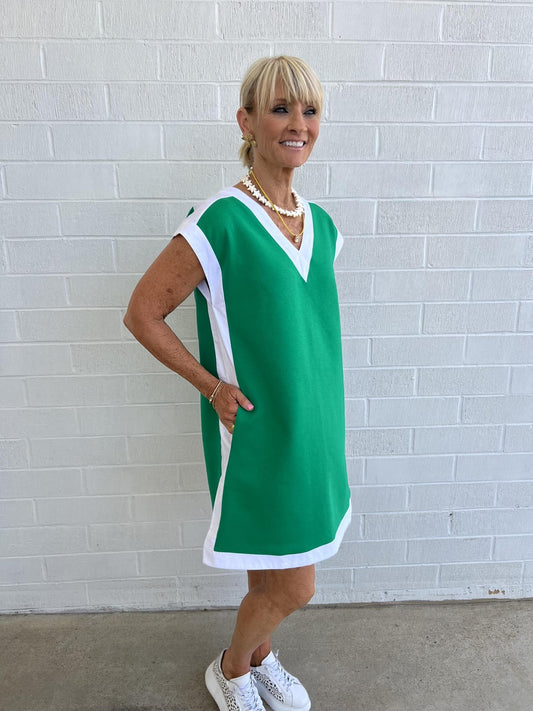 Border Tunic Dress- Green