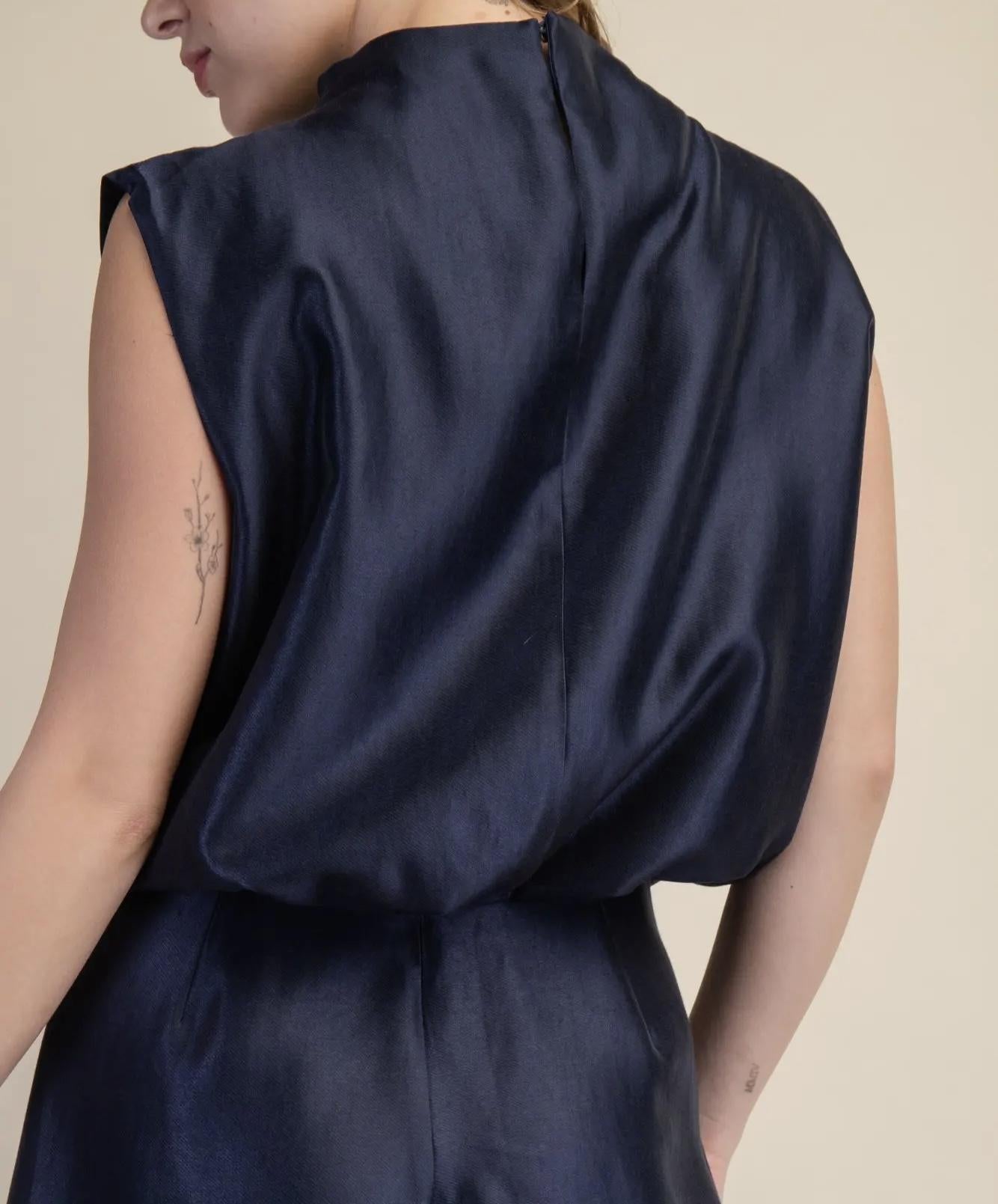 Mock Bubble Top-Navy