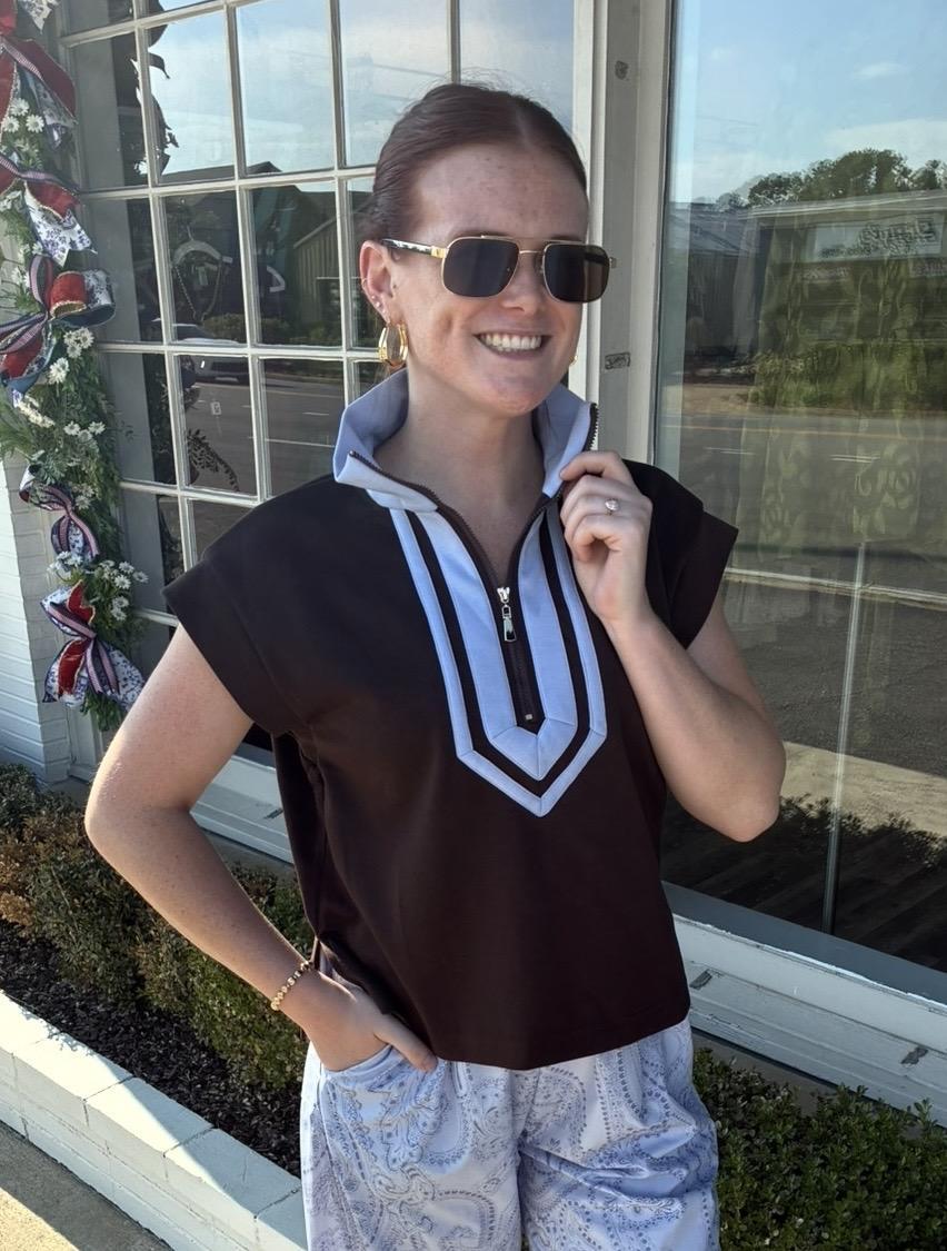 Sporty Quarter Zip-Brown