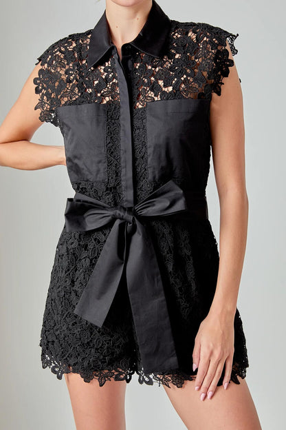 Black Lace Tie Romper