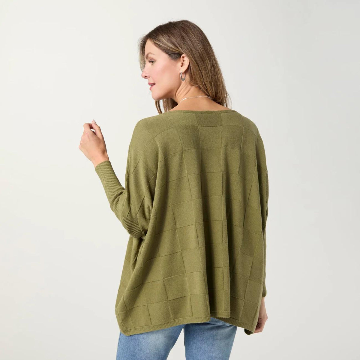 Textured Knit Poncho- Green