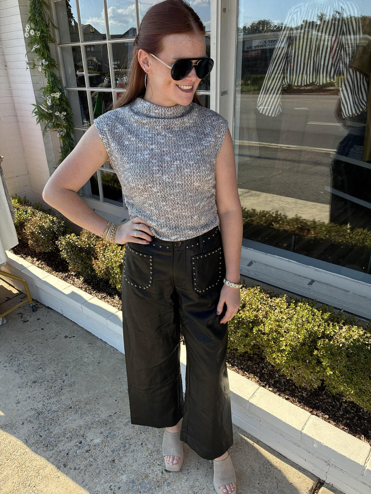 Studded Leather Pant- Black