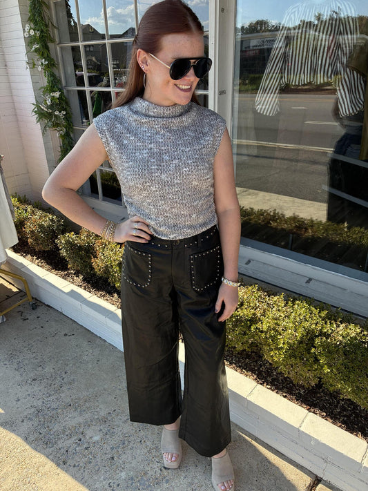 Studded Leather Pant- Black