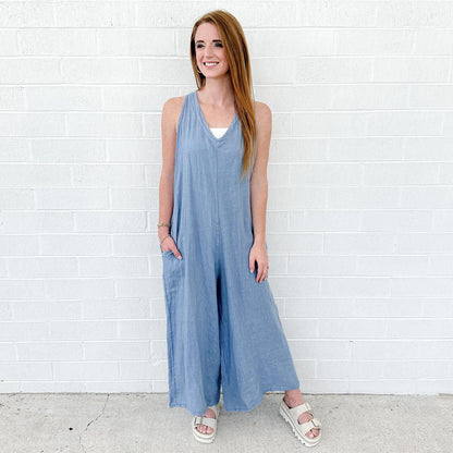 Linen Overalls Blue