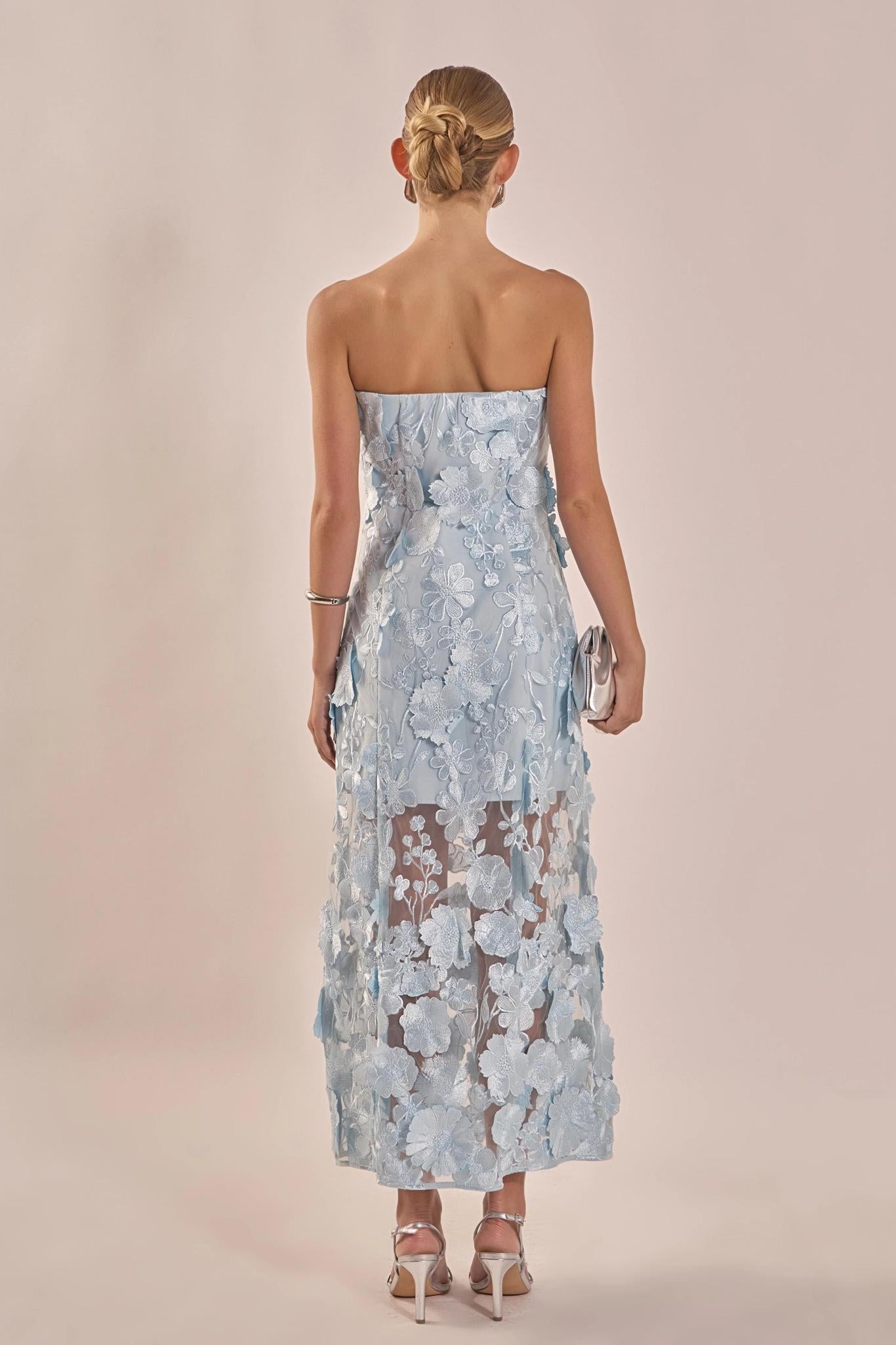 Floral Embroidered Dress- Blue