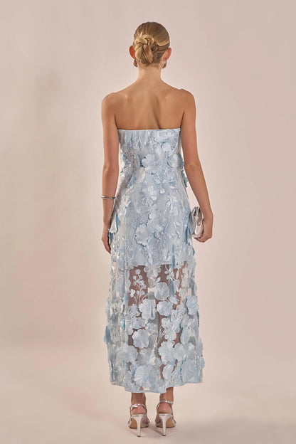 Floral Embroidered Dress- Blue