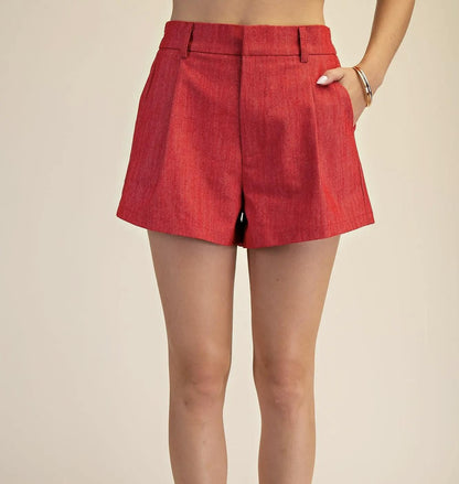 Red Hi Waisted Denim Shorts