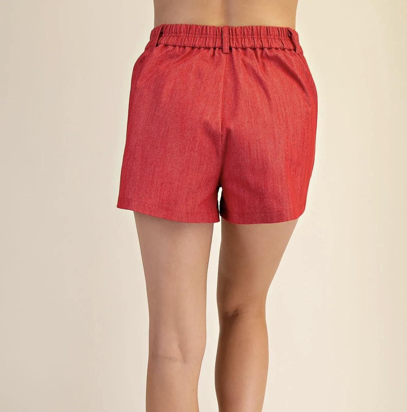 Red Hi Waisted Denim Shorts