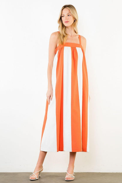 Orange Stripe Midi Dress