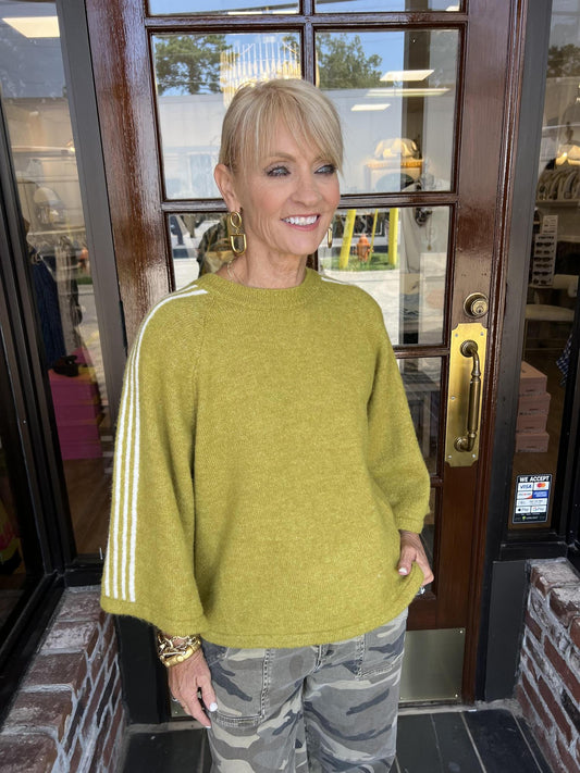 ONE SIZE Stripe Dolman Sweater- Chartreuse