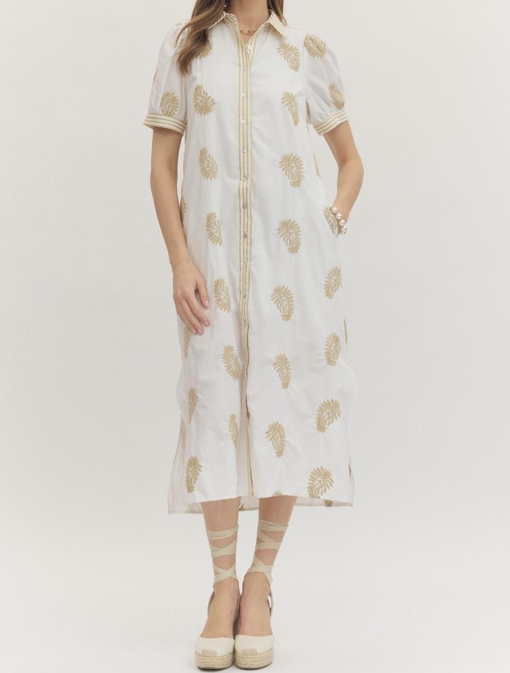 Seersucker Trim Midi Dress