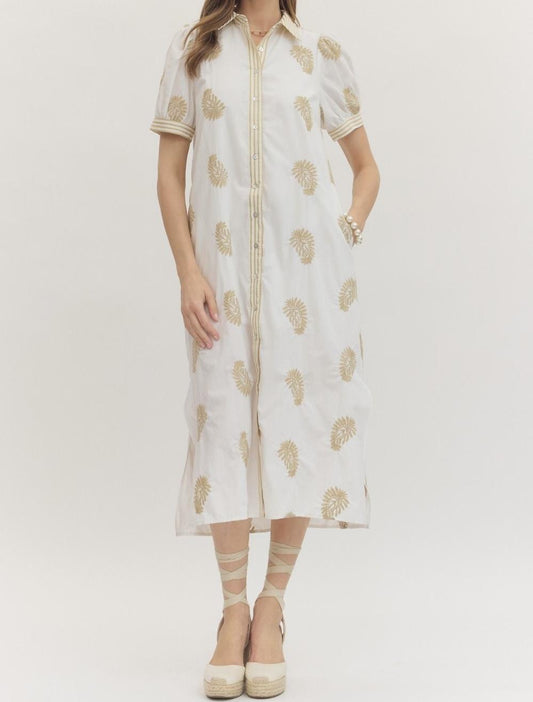 Seersucker Trim Midi Dress