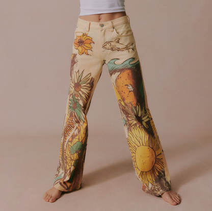 Printed Straight Leg- Beach Scene