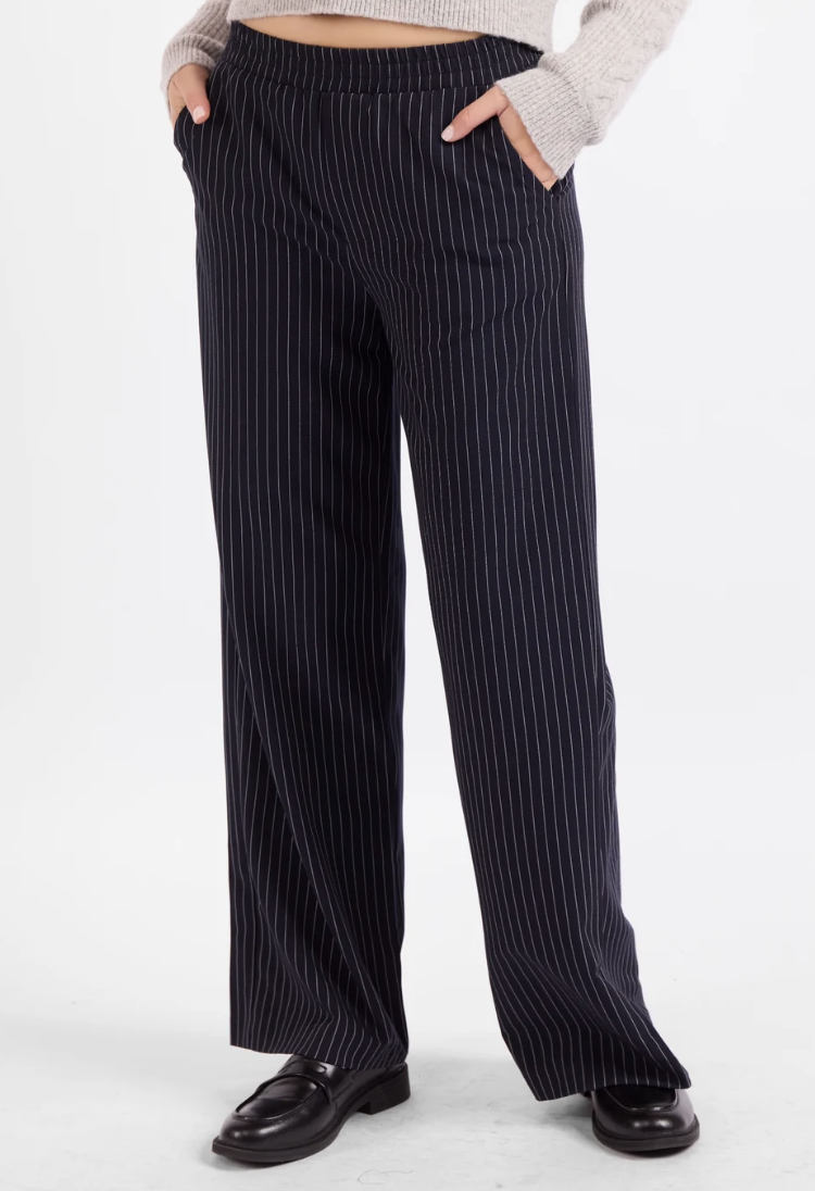 Navy Pinstripe Pull On Pant