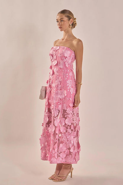 Floral Embroidered Dress-Pink