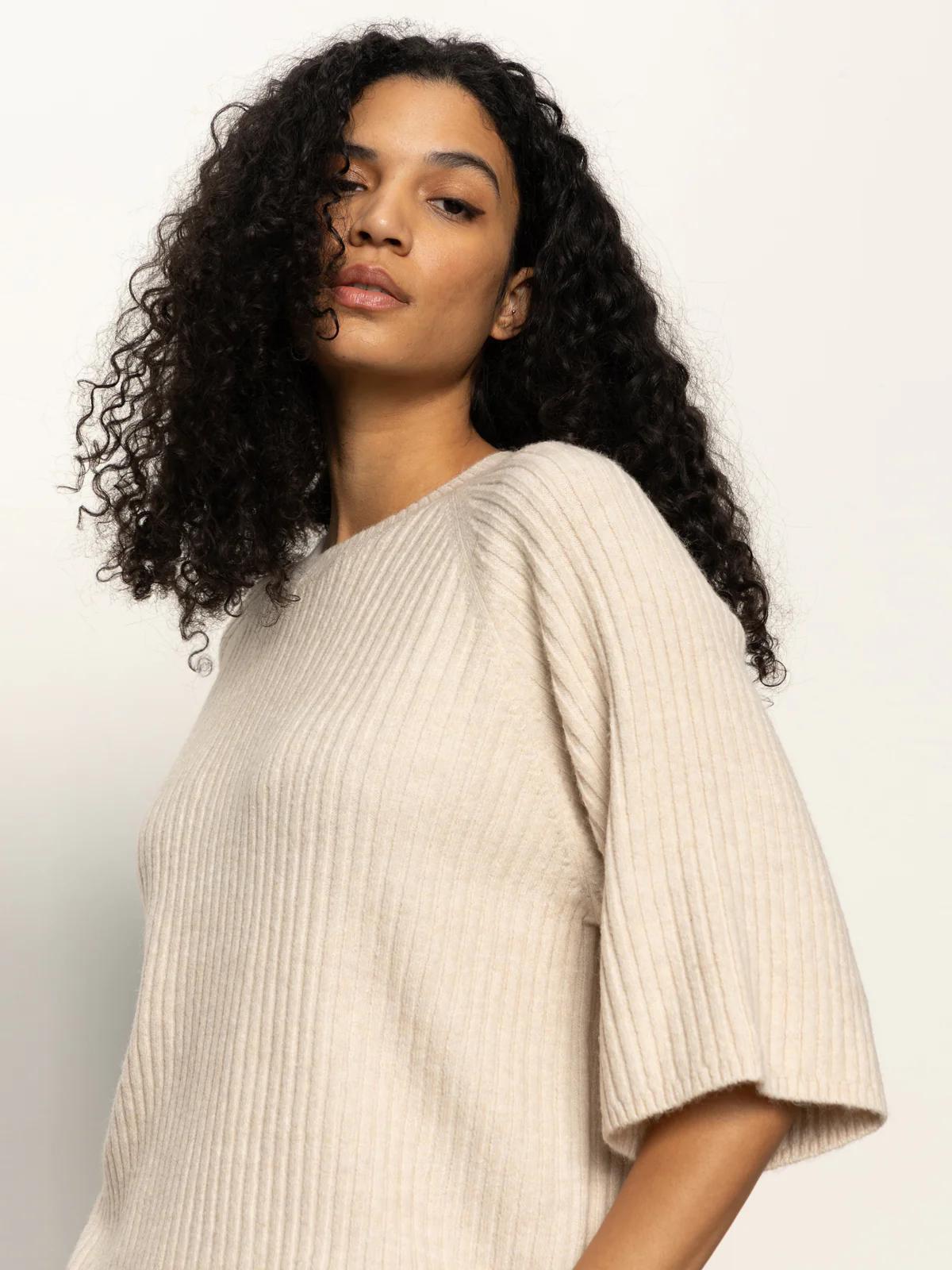 Ribbed Sweater Tee- Mother of Pearl