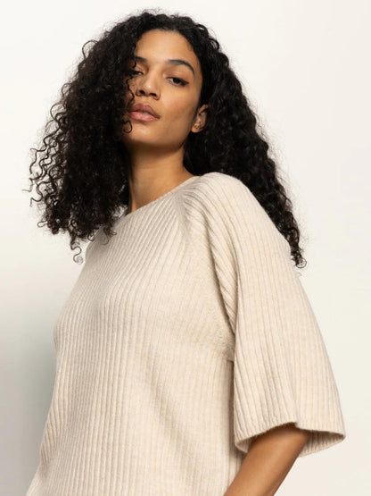 Ribbed Sweater Tee- Mother of Pearl