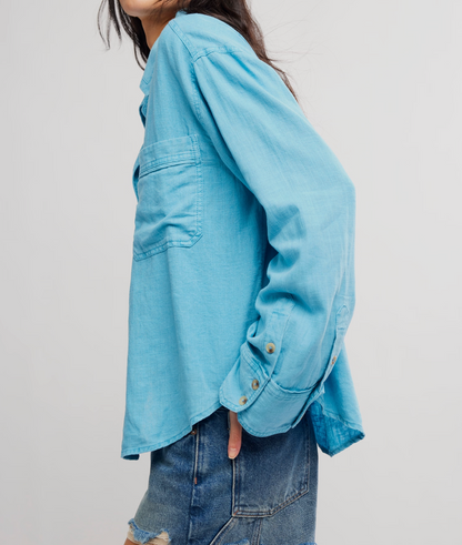 Linen Laurel Top- Milky Blue