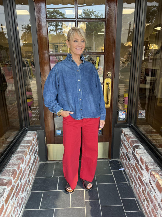 Ruffle Collar Denim Top
