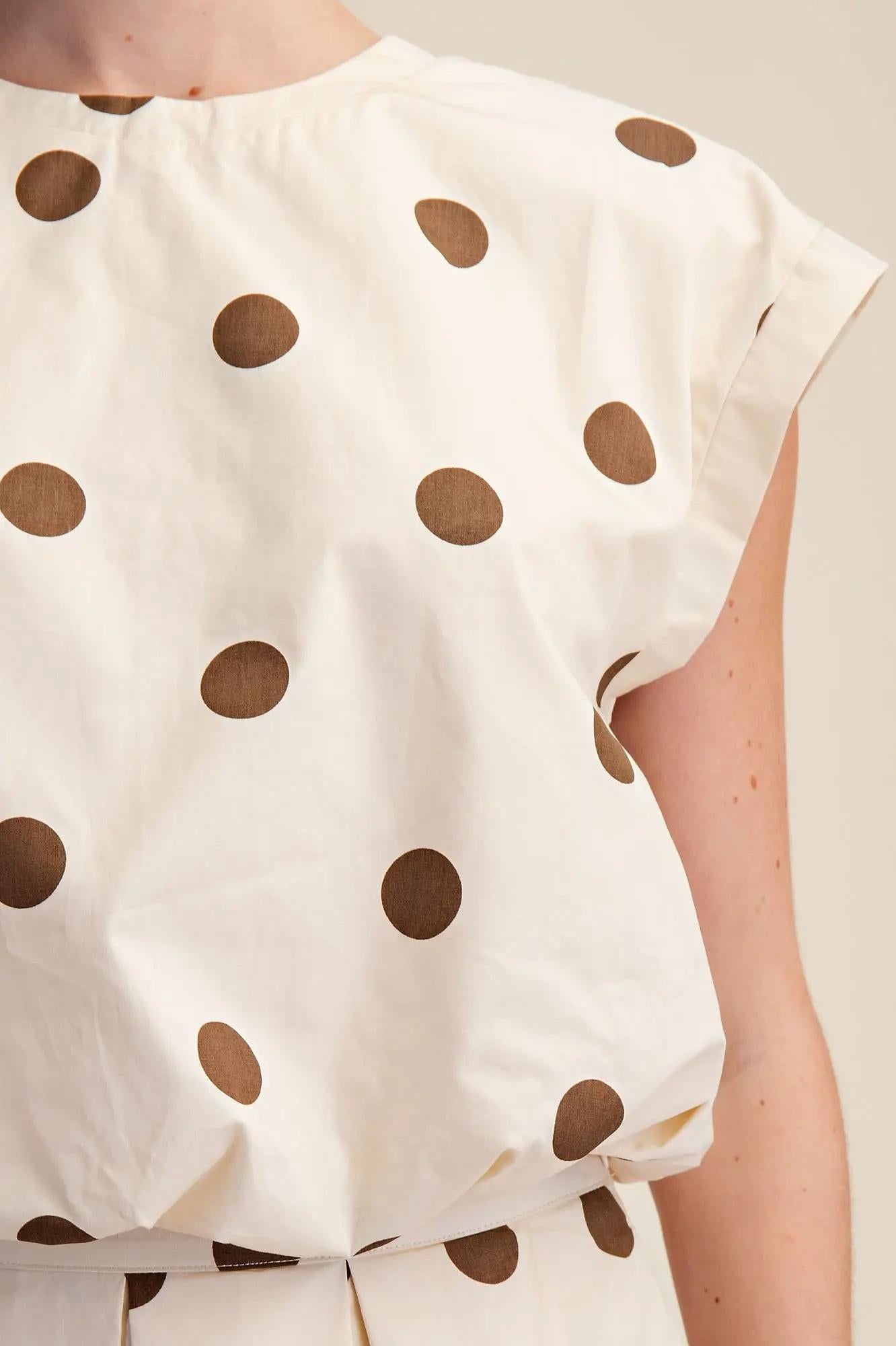 Polka Dot Bubble Top- Brown