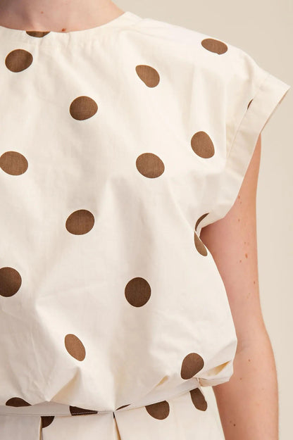 Polka Dot Bubble Top- Brown