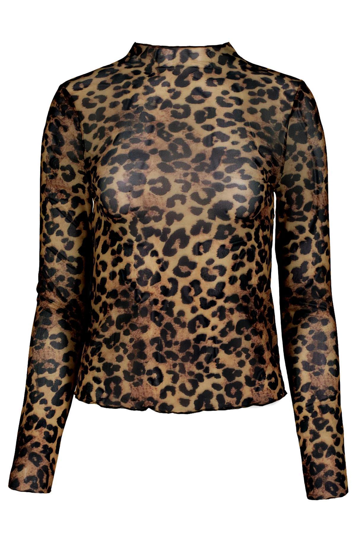 Leopard Funnel Neck Top