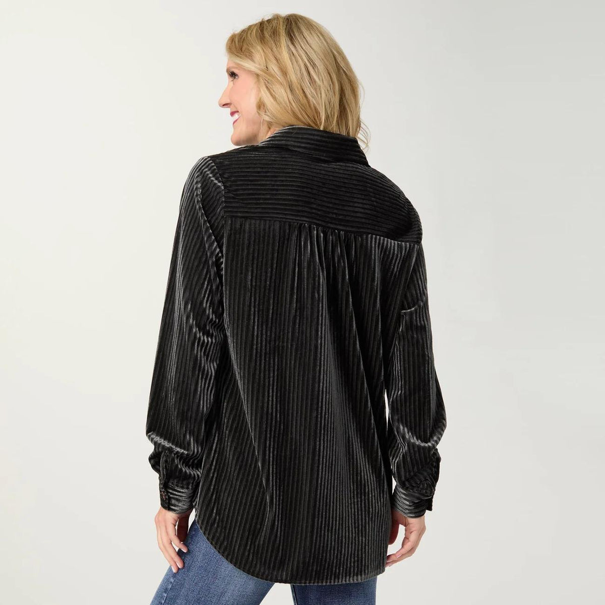 Ribbed Velour Button Up