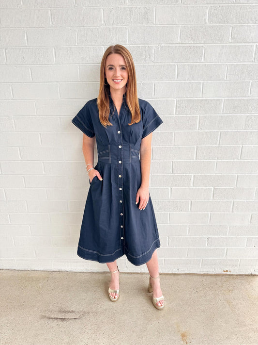 Button Up Navy Dress