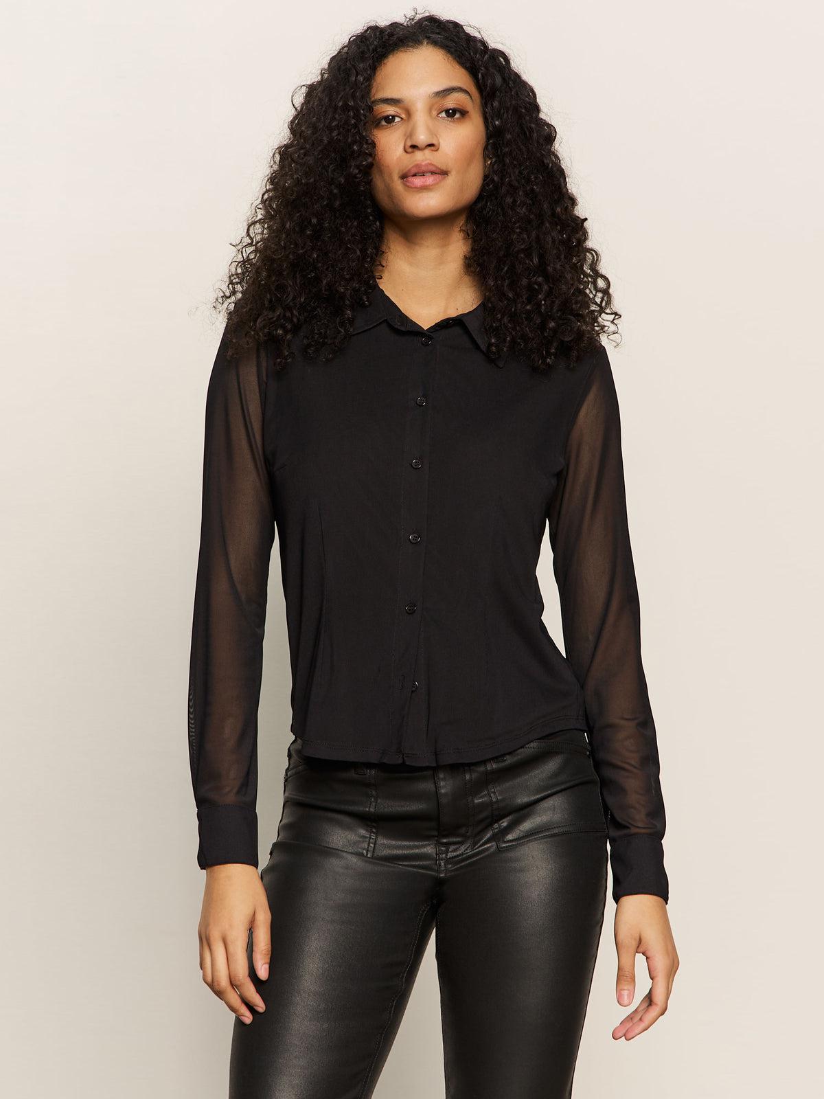 Mesh Button Down- Black