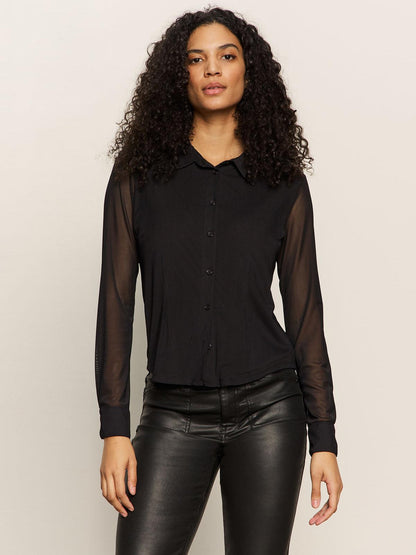 Mesh Button Down- Black