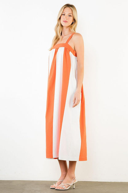 Orange Stripe Midi Dress