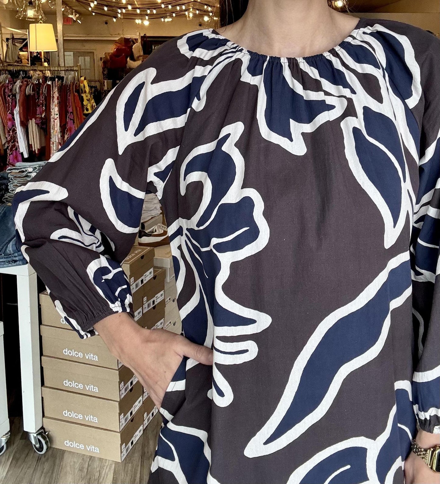 Blue Grey Floral Dress