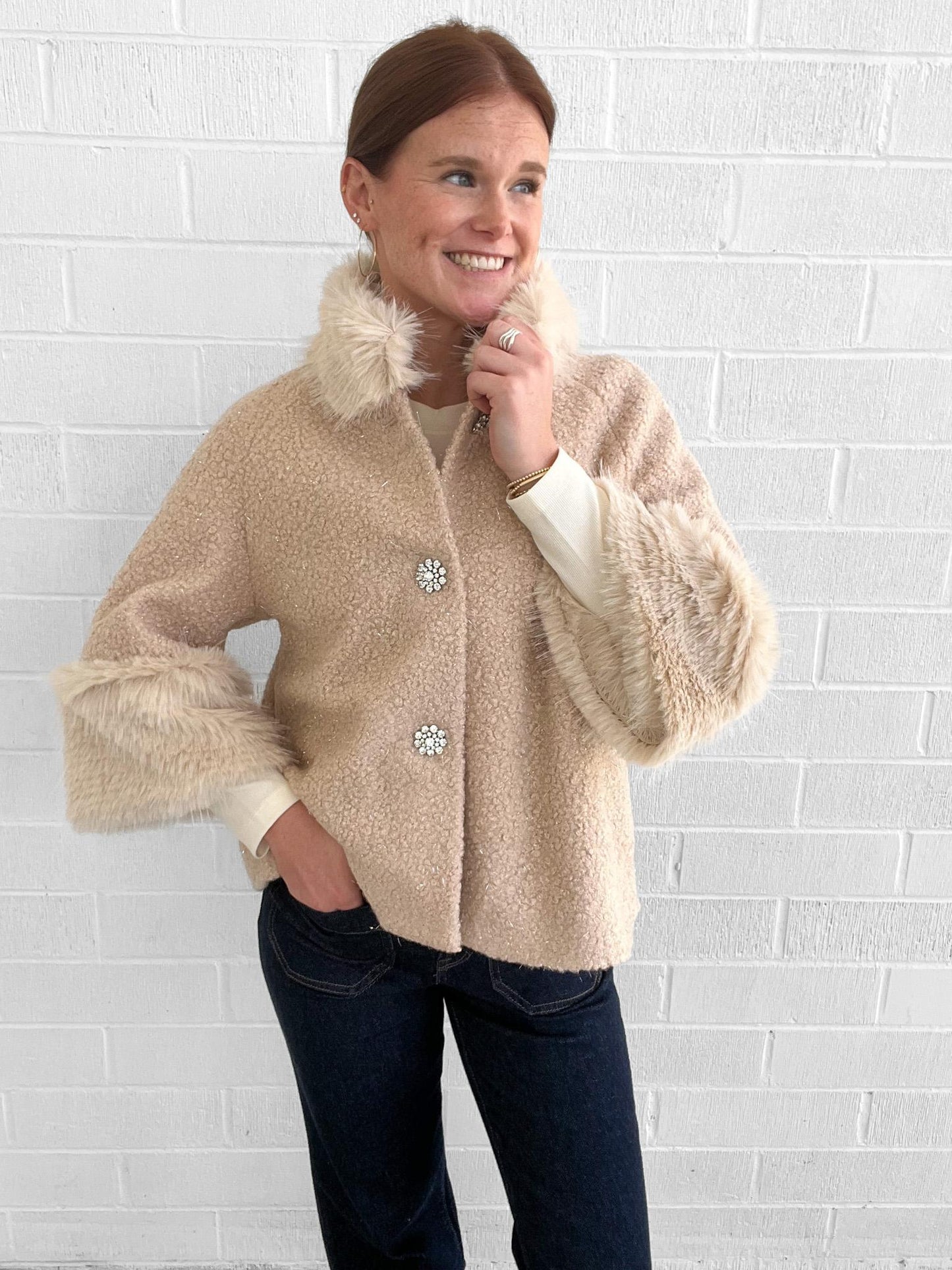 Boucle Fur Trim Jacket