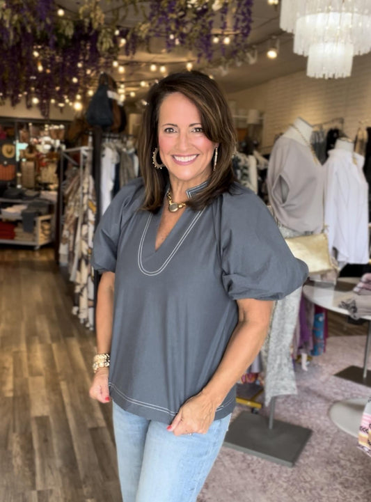 Puff Sleeve V-Neck Top