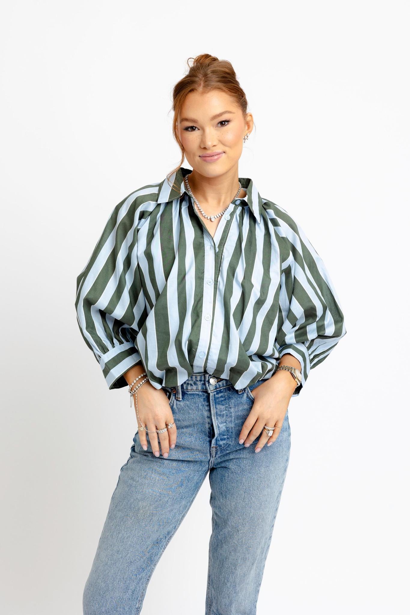Stripe Collar Bubble Top