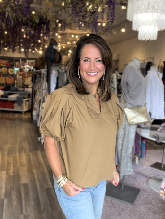 Puff Sleeve Top- Camel