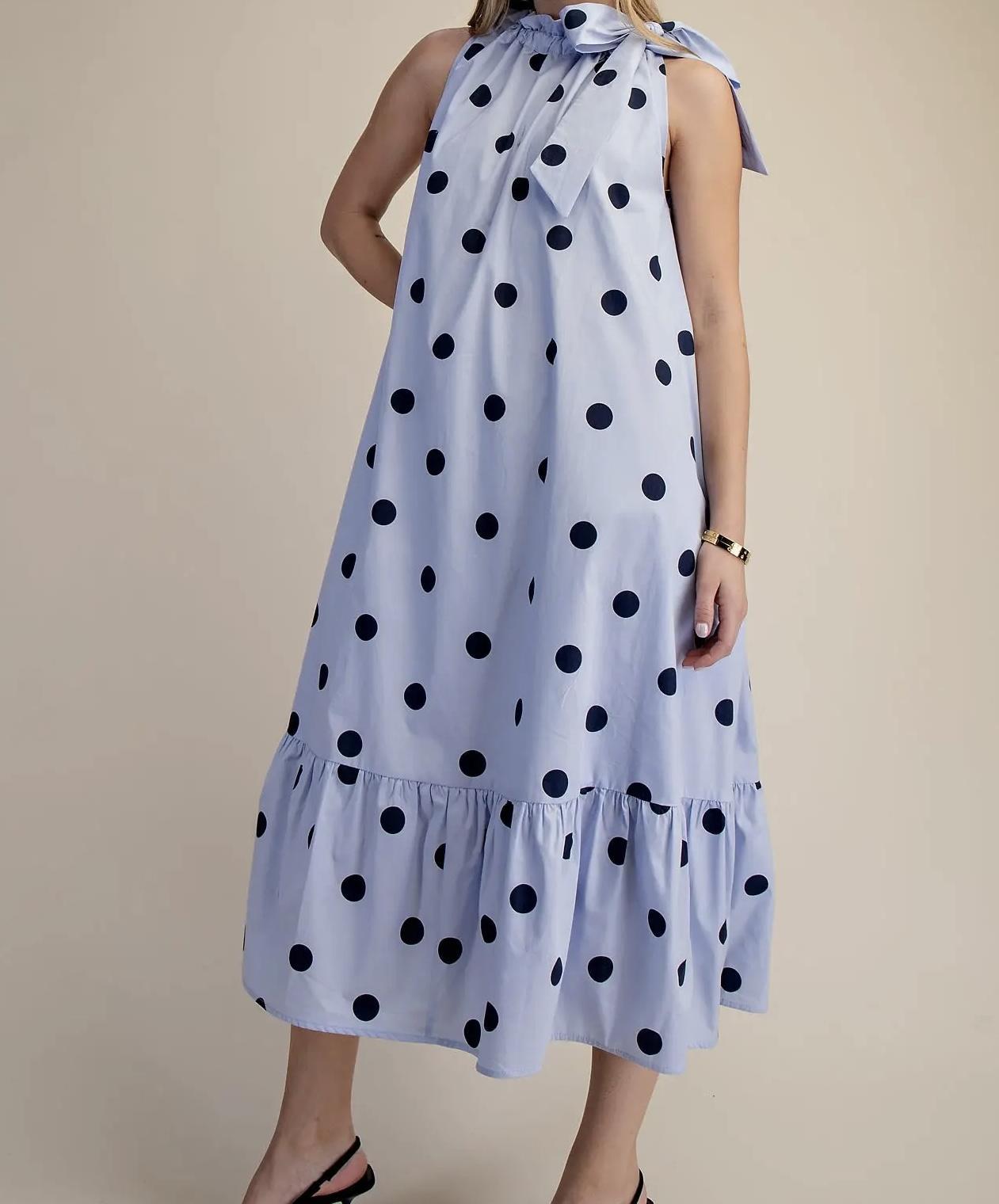 Polka Dot Ruffle Tie Midi Dress