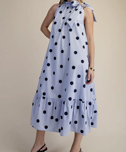 Polka Dot Ruffle Tie Midi Dress