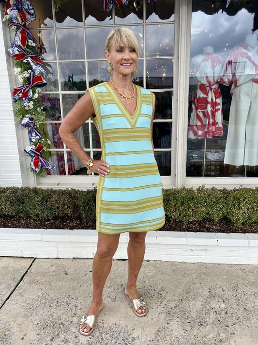 Emily McCarthy Shift Dress-Fringe Stripe