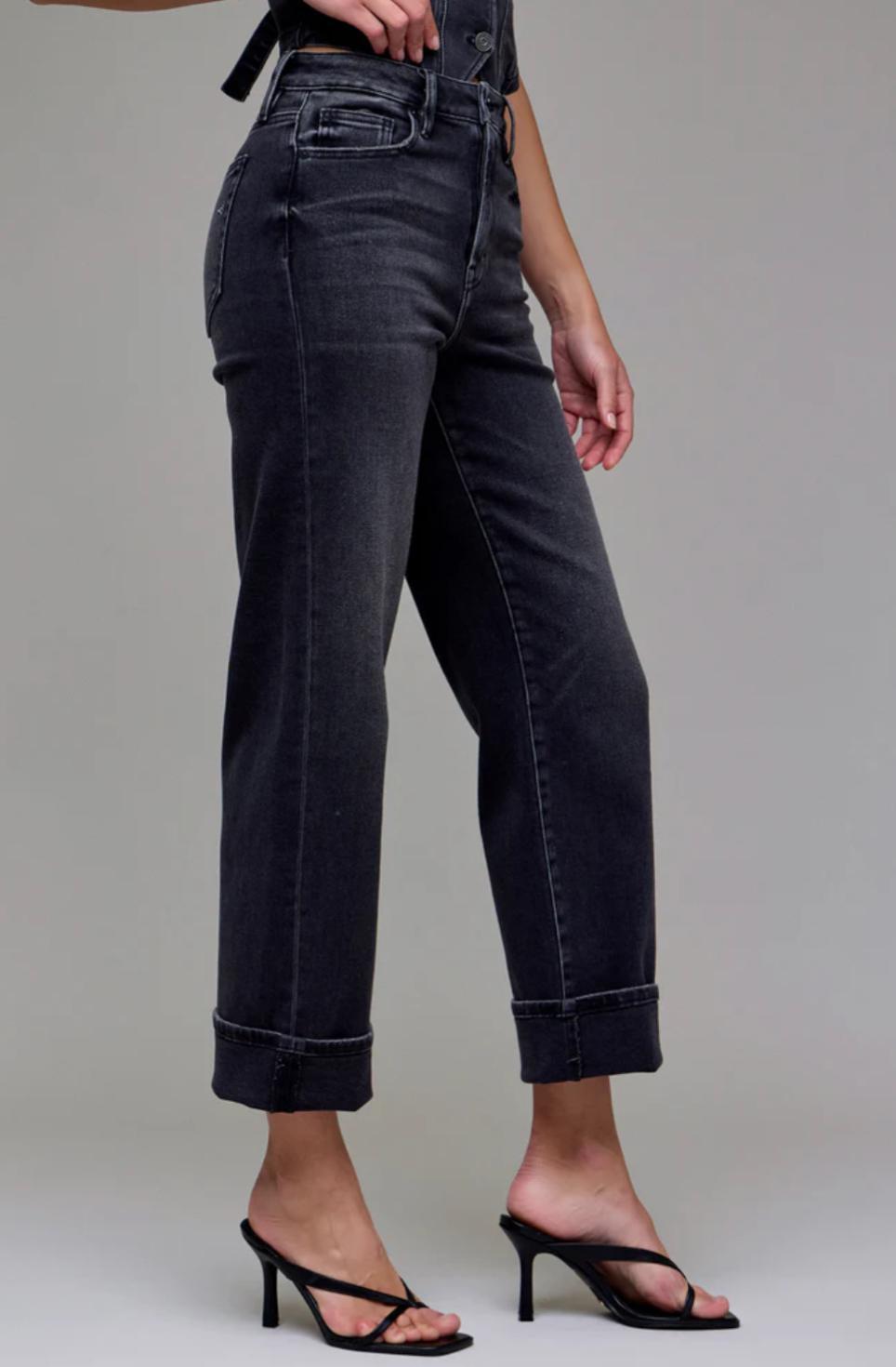Hidden- Ella 27" Cuffed Straight Denim-Charc