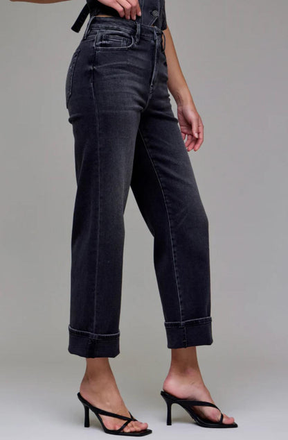 Hidden- Ella 27" Cuffed Straight Denim-Charc