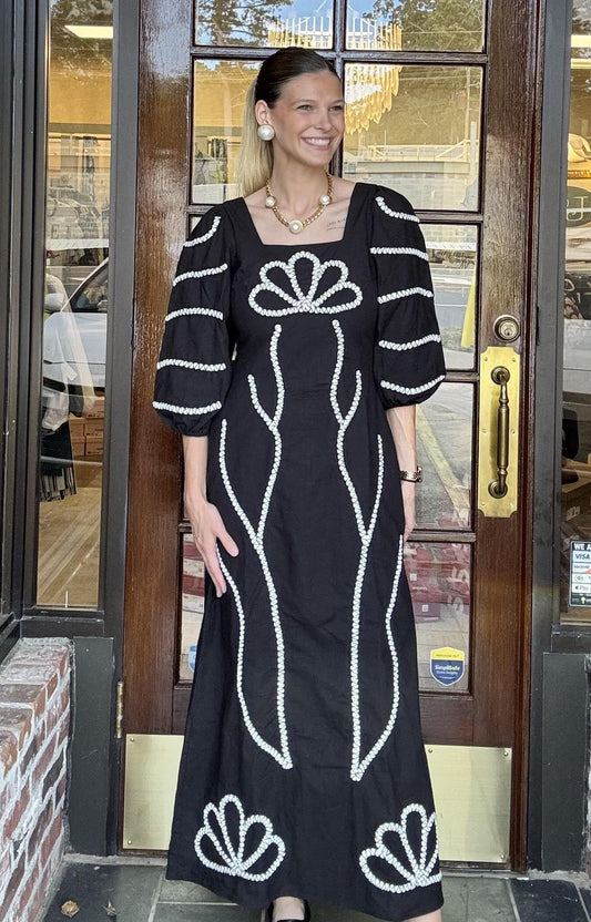 Embroidered Puff Slve Dress