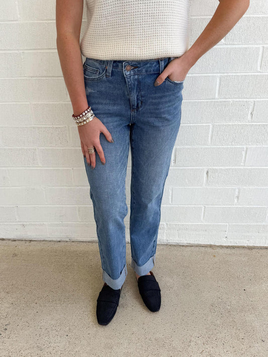 Judy Blue Criss Cross Single Cuff Denim