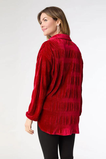 Pleated Velour Top- Red
