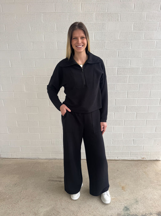 Spanx French Rib Wide Leg- Blk