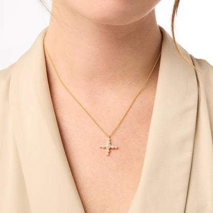 Gumdrop Cross Delicate Necklace- Pearl