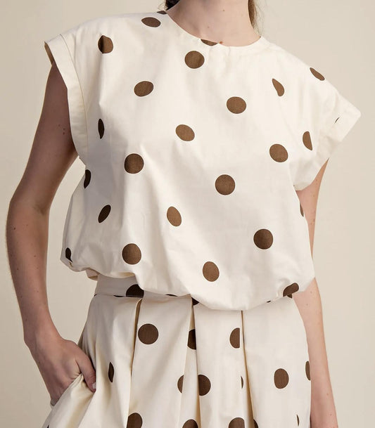 Polka Dot Bubble Top- Brown