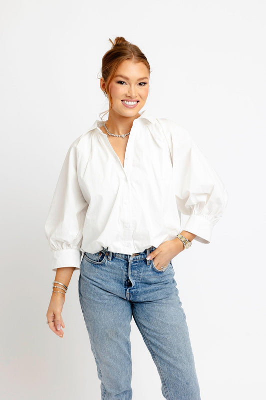 Collar Bubble Top-White